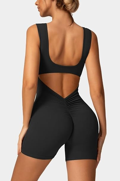 Sleeveless V Back Scrunch Jumpsuits