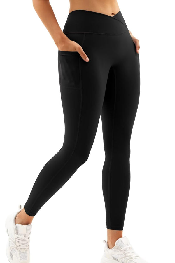 Eurivicy Women Crossover High Waisted Yoga Pants Flutter Front