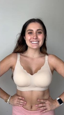 Customer wearing a white comfort bra