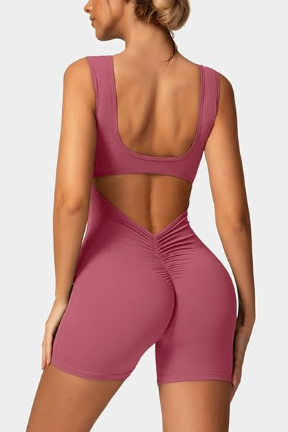 Sleeveless V Back Scrunch Jumpsuits