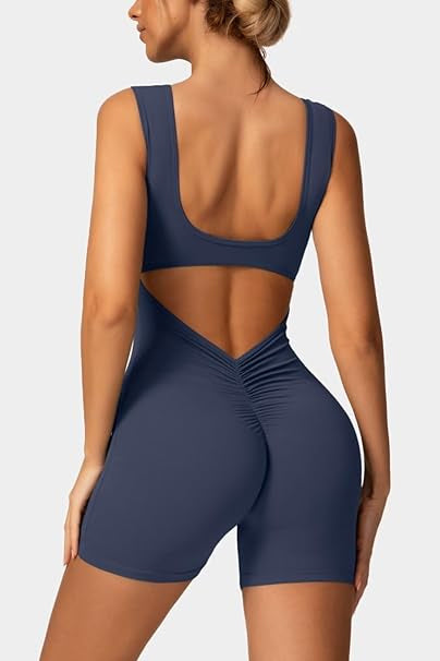 Sleeveless V Back Scrunch Jumpsuits