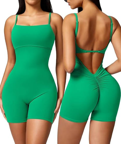 Backless Workout Rompers Spaghetti Padded