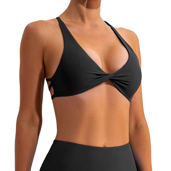Vertvie Workout Sports Bras for Women Twist Front Open Back Padded Backless  Strappy Sports Bra Low Impact Tank Tops(2PC-Black+White,S) at   Women's Clothing store