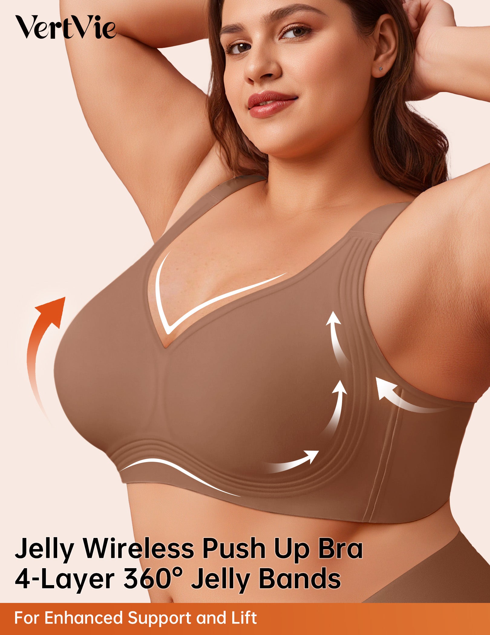 Vertvie Jelly Plus Size Minimizer Soft Wireless Push Up Bra
