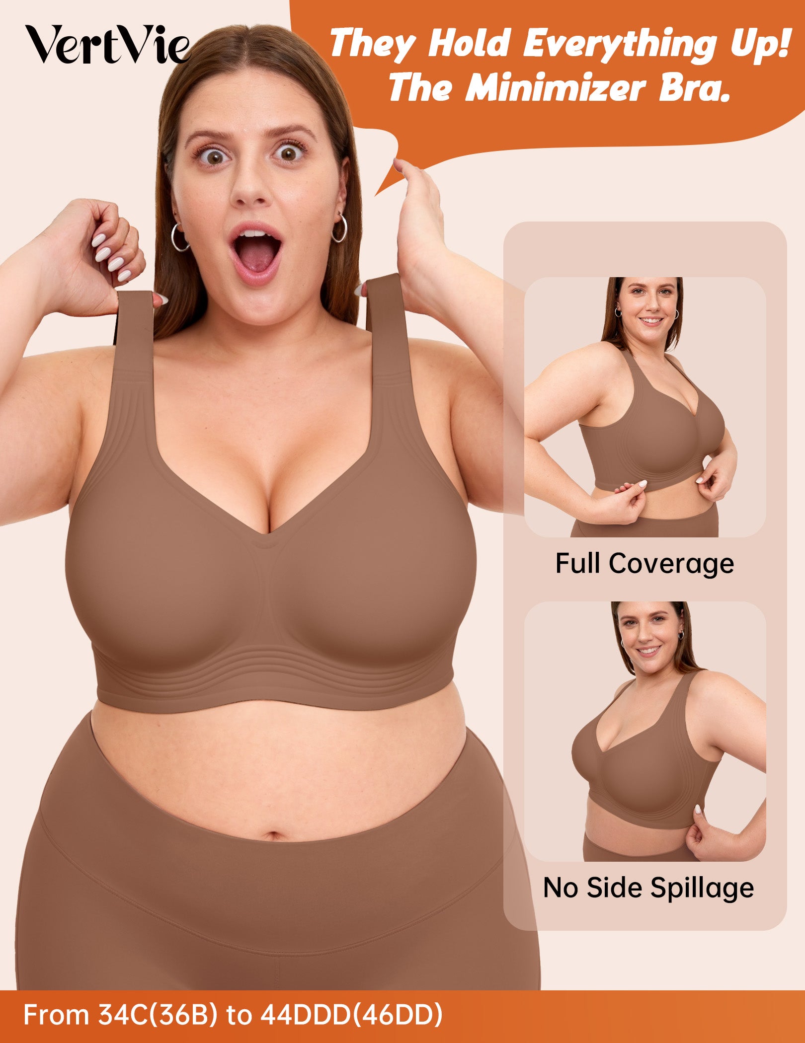 Vertvie Jelly Plus Size Minimizer Soft Wireless Push Up Bra