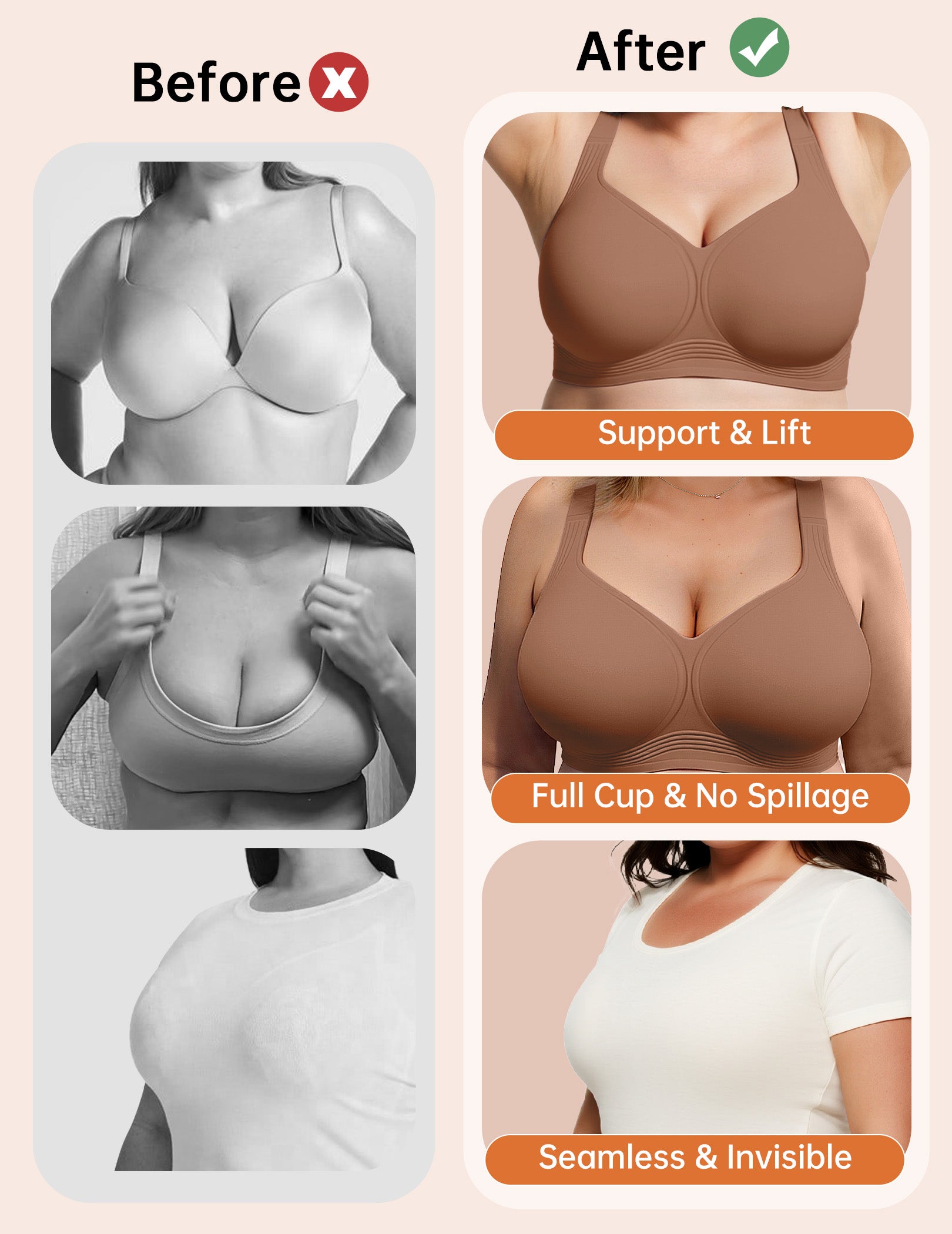 Vertvie Jelly Plus Size Minimizer Soft Wireless Push Up Bra
