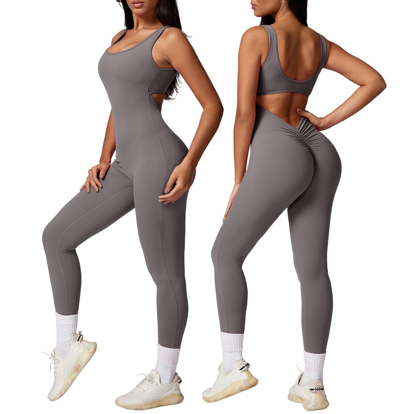 V Back Sleeveless Workout Jumpsuit