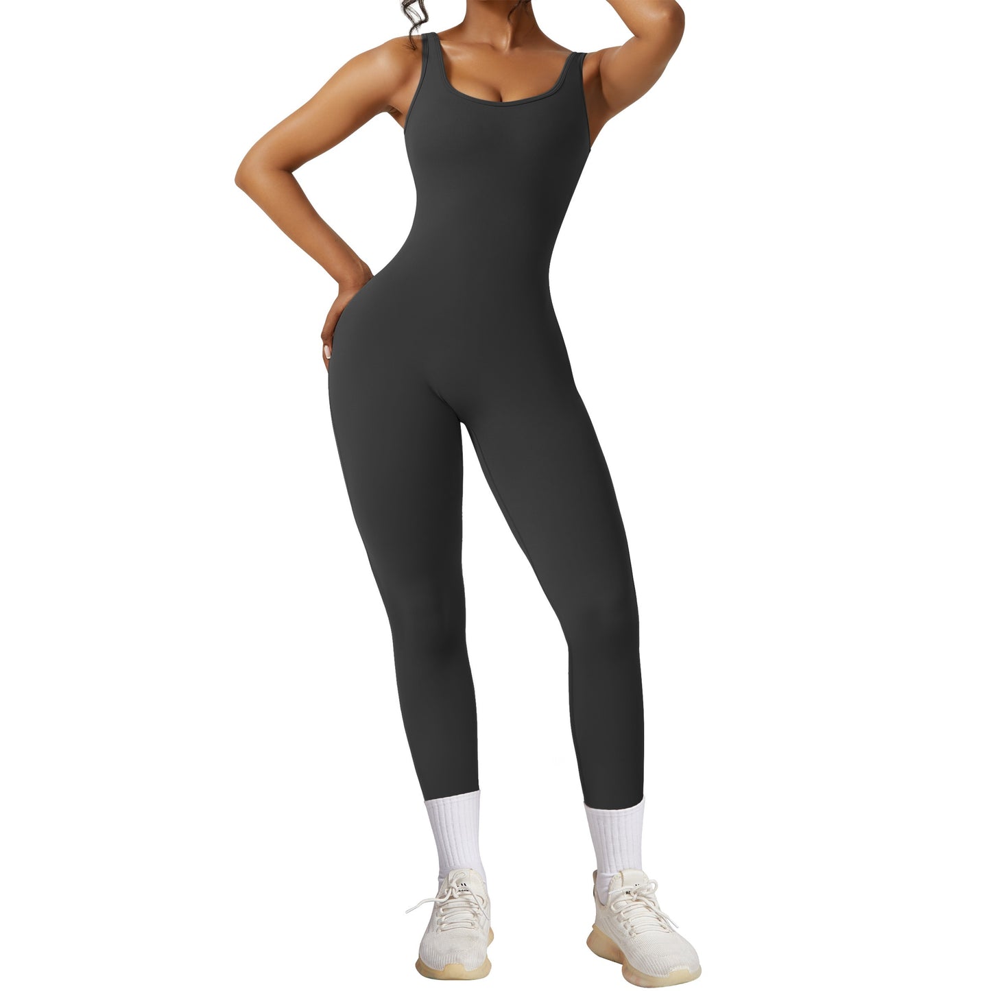 V Back Sleeveless Workout Jumpsuit