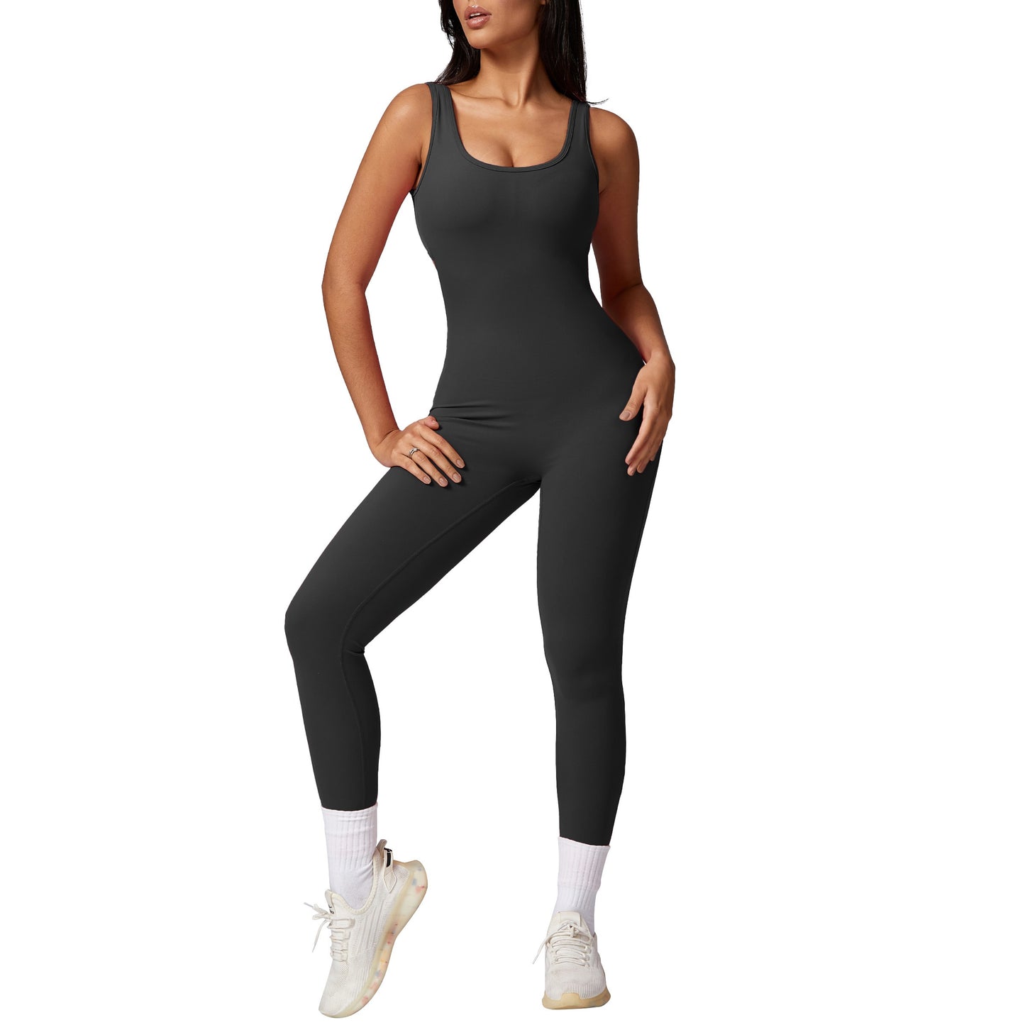 V Back Sleeveless Workout Jumpsuit