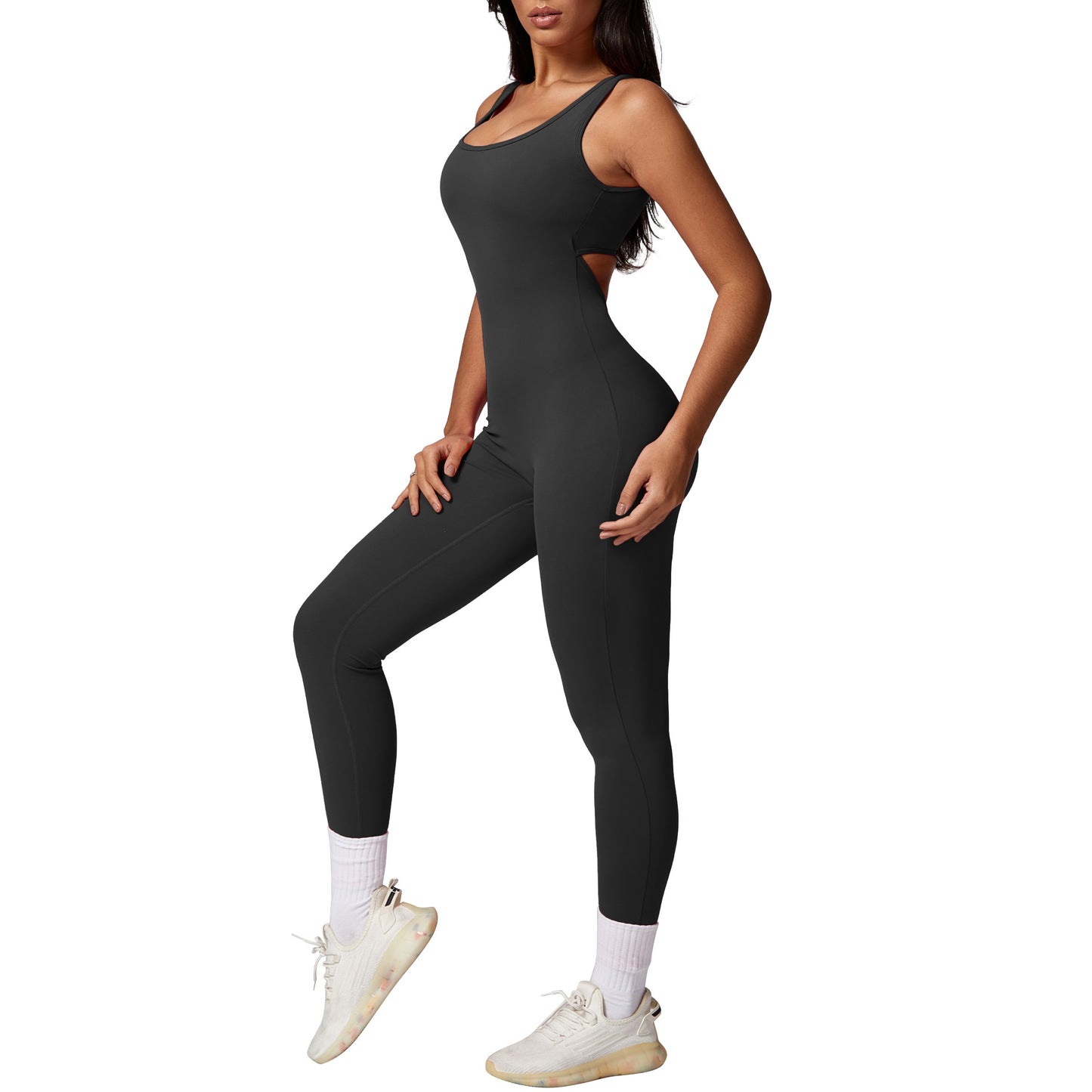 V Back Sleeveless Workout Jumpsuit