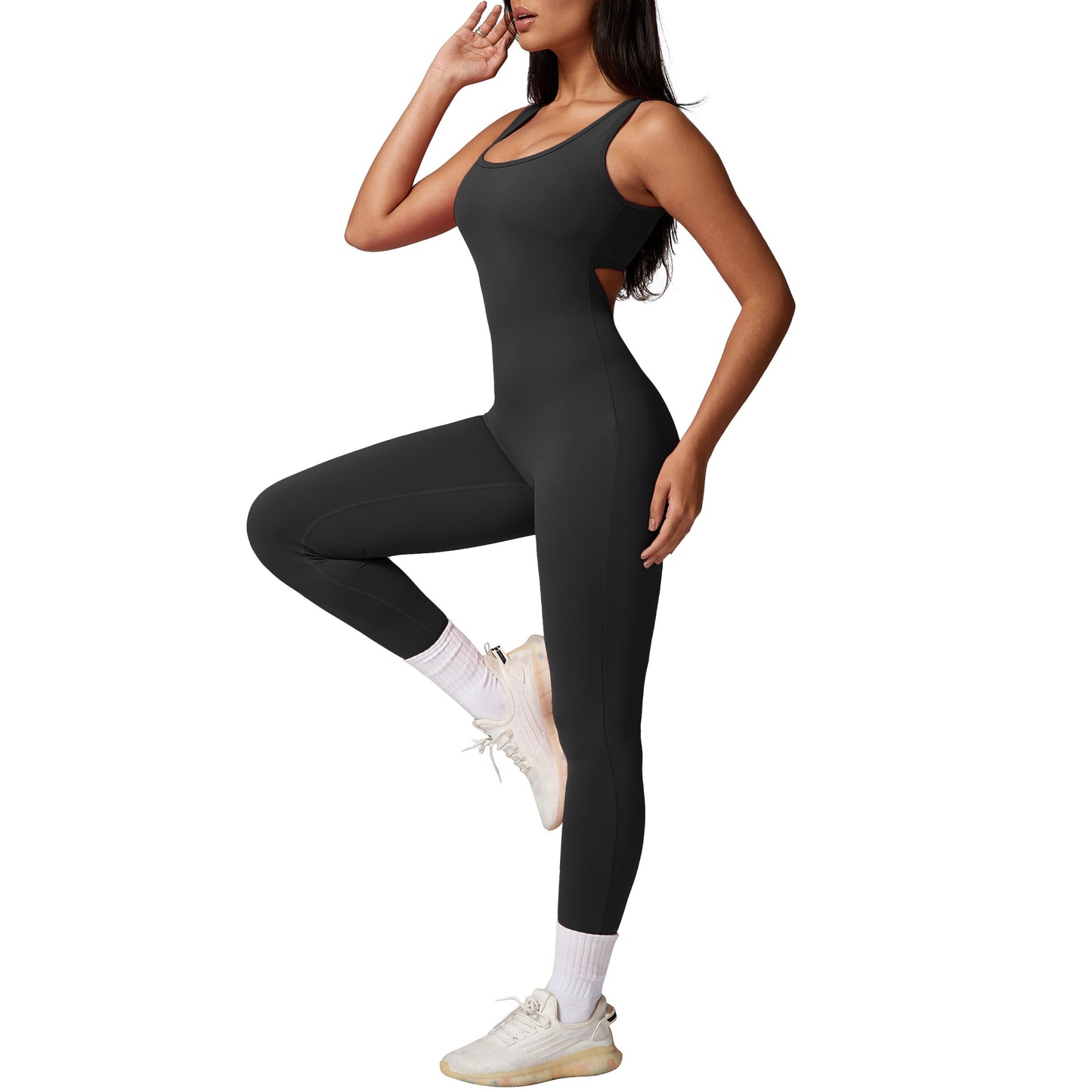 V Back Sleeveless Workout Jumpsuit