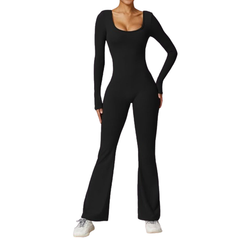 Long Sleeve Flare Jumpsuits Black XS