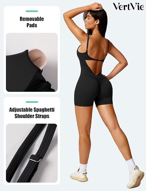 Backless Workout Rompers Spaghetti Padded