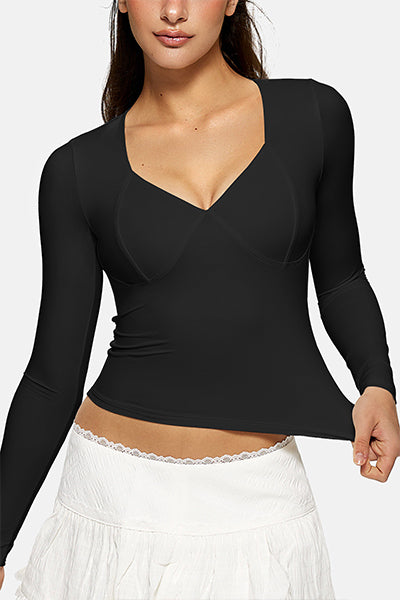 Long Sleeve Double Lined V Neck T Shirt