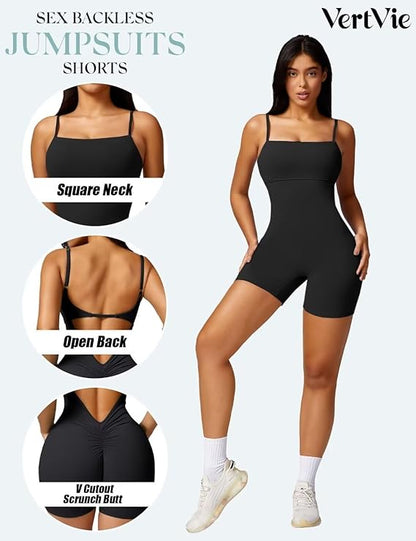 Backless Workout Rompers Spaghetti Padded