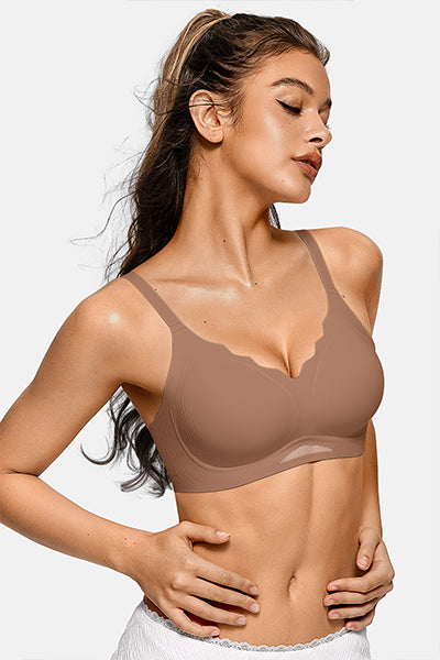 Scalloped Seamless Bra with Breathable Mesh