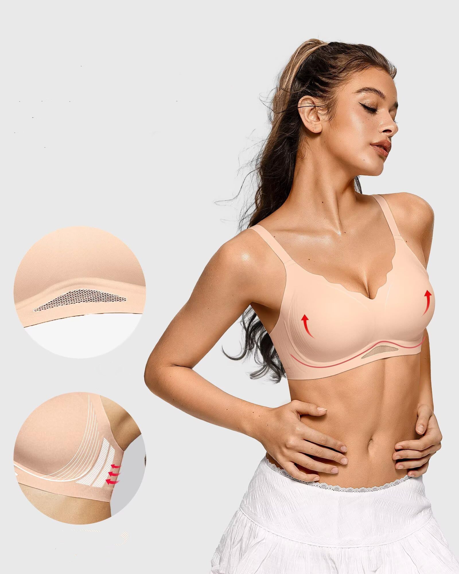 Scalloped Seamless Bra with Breathable Mesh