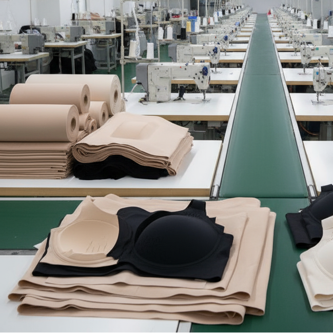 just show factory and production with the matiral of bra   do not show the workers