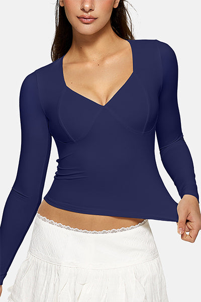 Long Sleeve Double Lined V Neck T Shirt