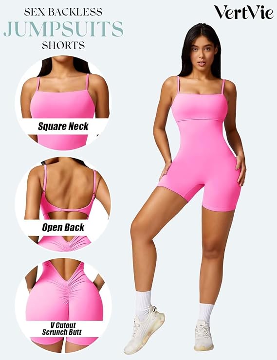 Backless Workout Rompers Spaghetti Padded