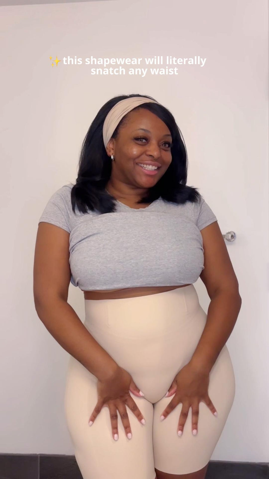 Customer wearing a seamless shaping top